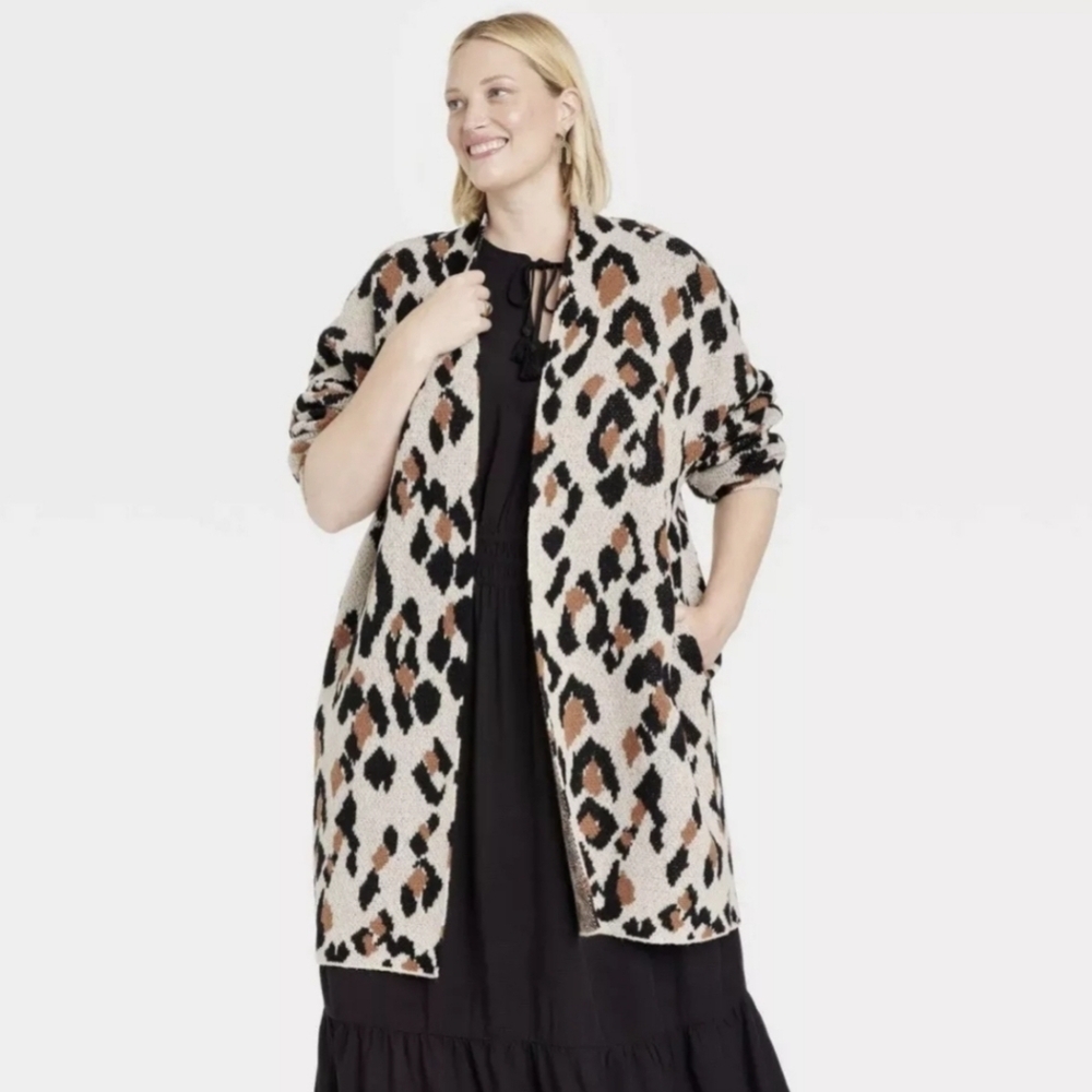Animal Print Cardigan Sweater, Size 1X, NWT